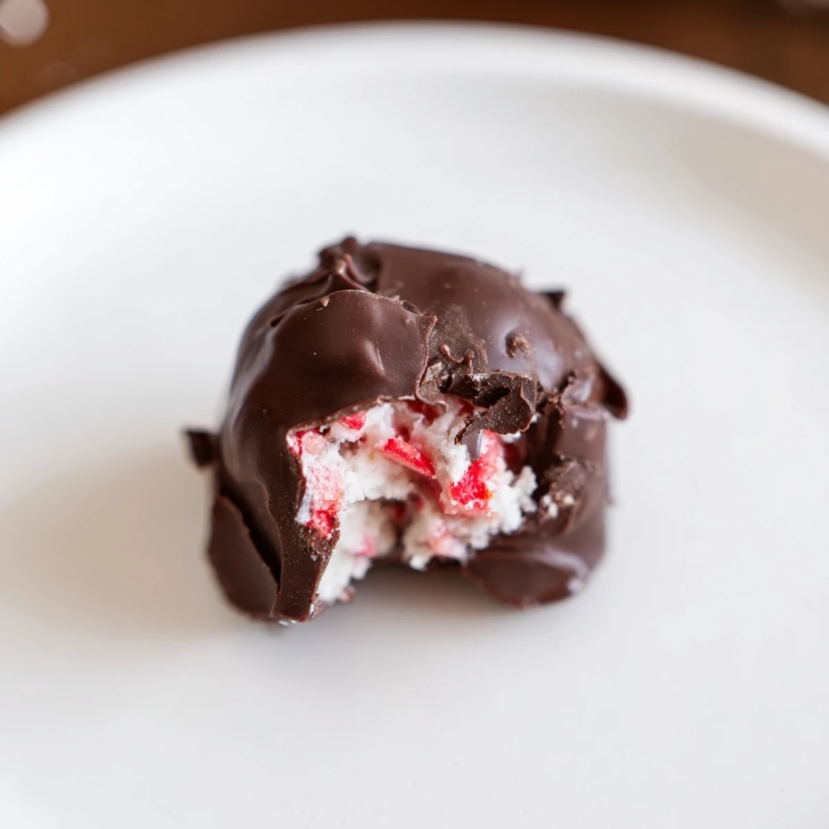 Chocolate Covered Strawberry Yogurt Clusters topped with melted chocolate on parchment, ready to serve after a quick freeze for a cool treat.