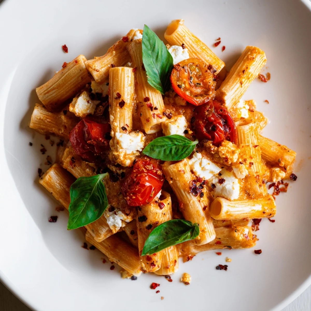 The feta block bakes until soft and golden, mingling with blistered cherry tomatoes, garlic, and olive oil for this cozy Baked Feta Pasta with Cherry Tomatoes and Basil.