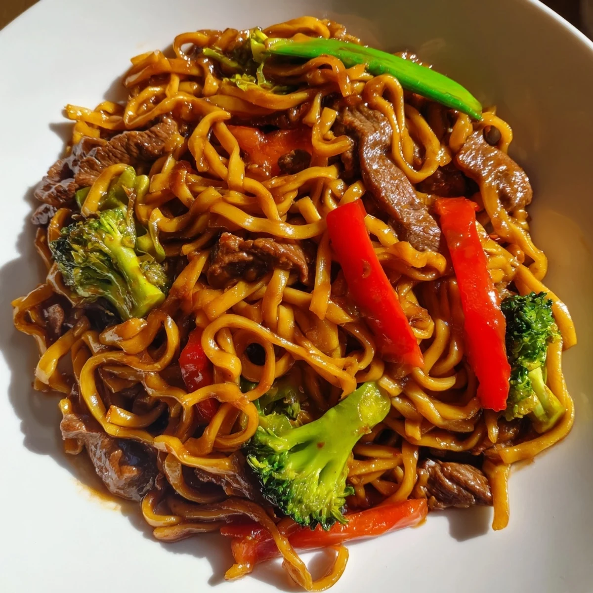 Steaming plate of Beef and Vegetable Stir Fry with Noodles paired with chopsticks, ideal for a quick Asian-inspired weeknight meal.