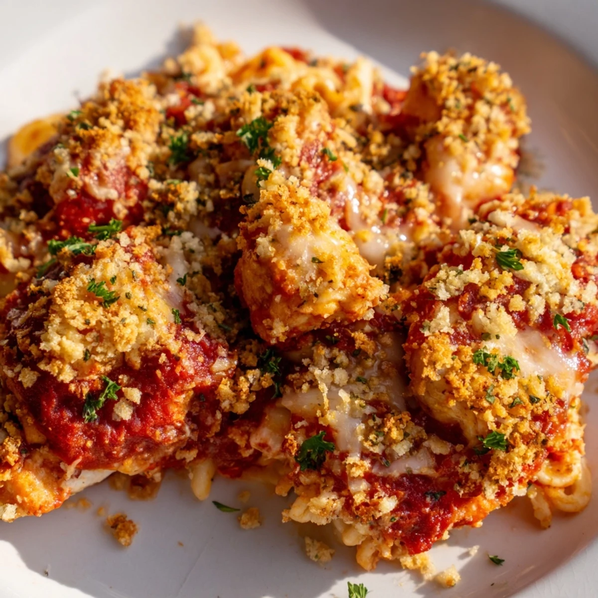 Serve this bubbling Chicken Parmesan Casserole with marinara alongside a crisp green salad for a hearty family dinner.