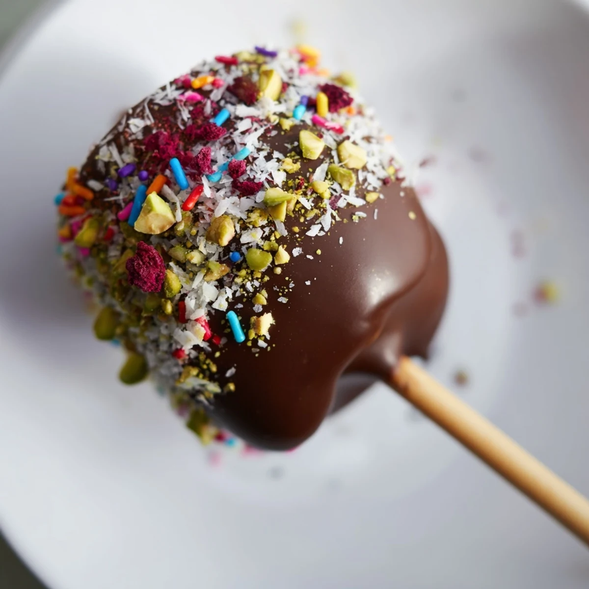 Fluffy Chocolate Marshmallows on Stick dipped in rich melted chocolate, sprinkled with nuts for a crunchy bite.
