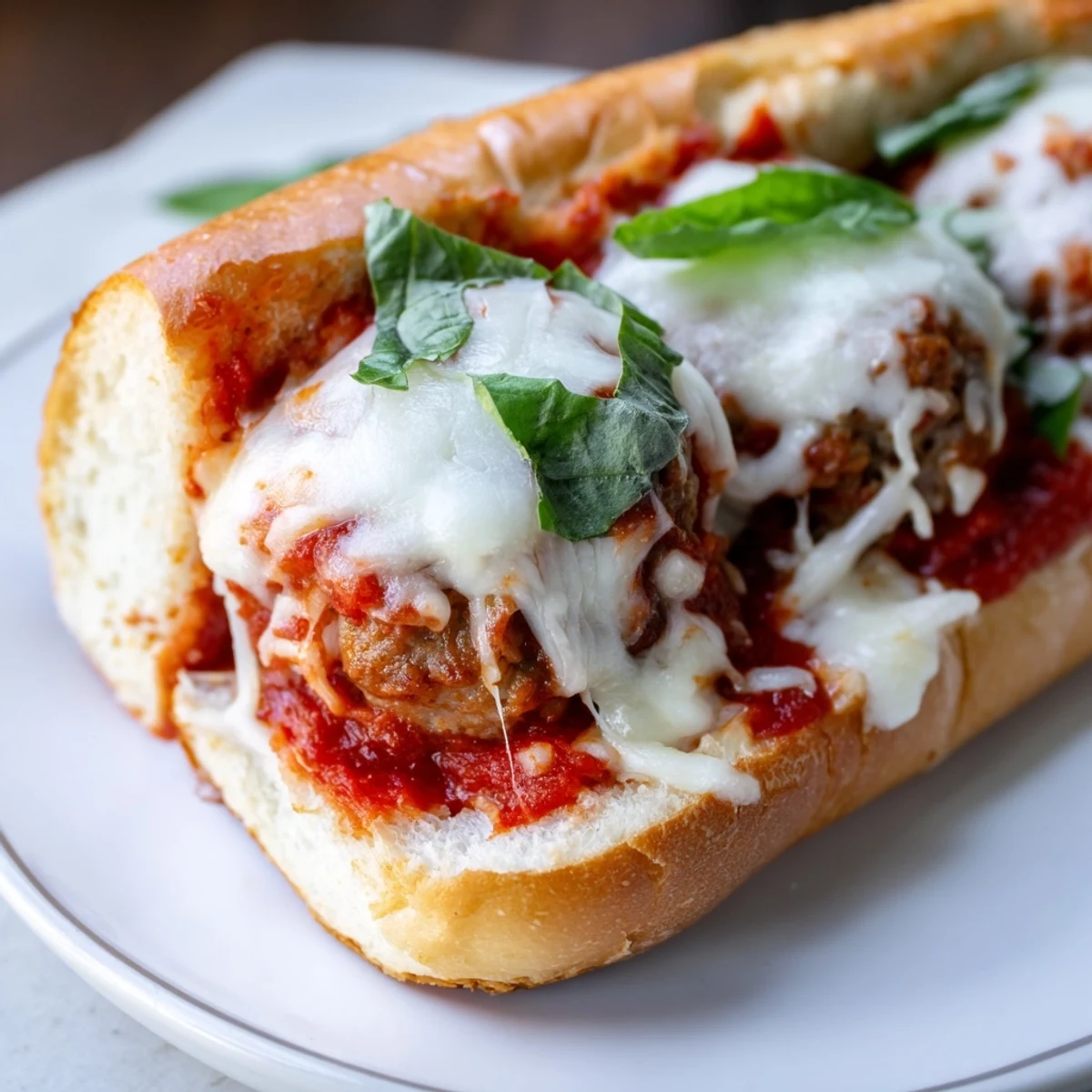 Freshly baked turkey meatballs simmer in a rich tomato sauce, nestled inside a toasted sub roll with melted mozzarella for a comforting dinner.