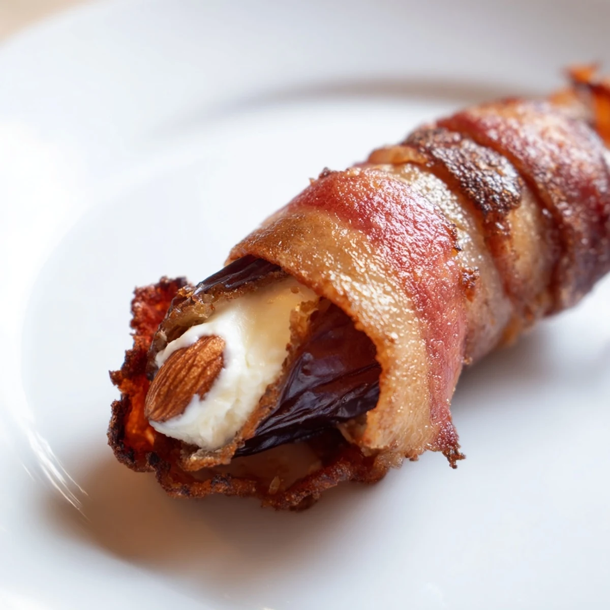 Serve these Air Fryer Crispy Beef Bacon Wrapped Dates hot with a drizzle of honey for an easy appetizer.