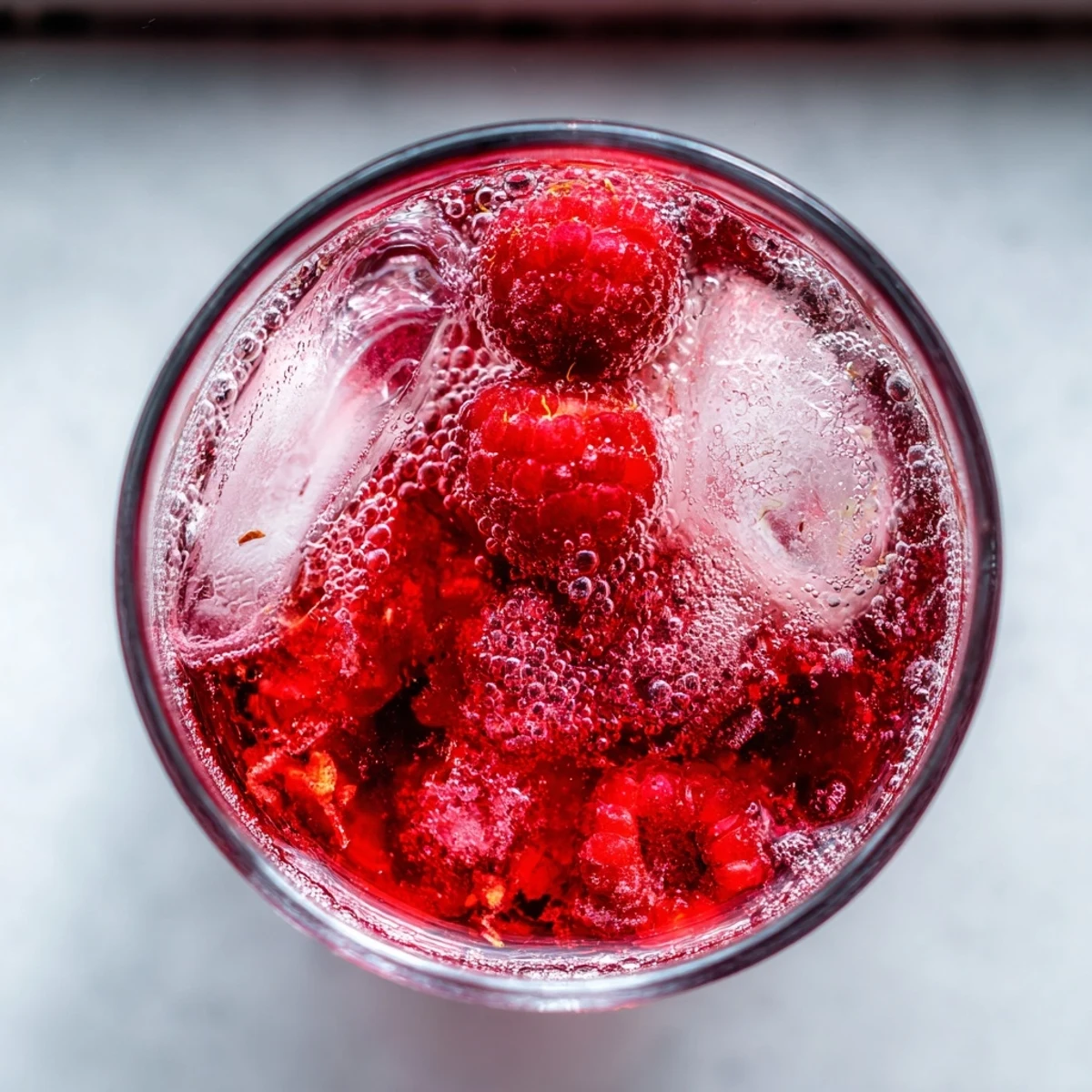 Refreshingly chilled Love Potion Cranberry Raspberry Mocktail served over ice, garnished with berries and mint, perfect for a romantic evening.