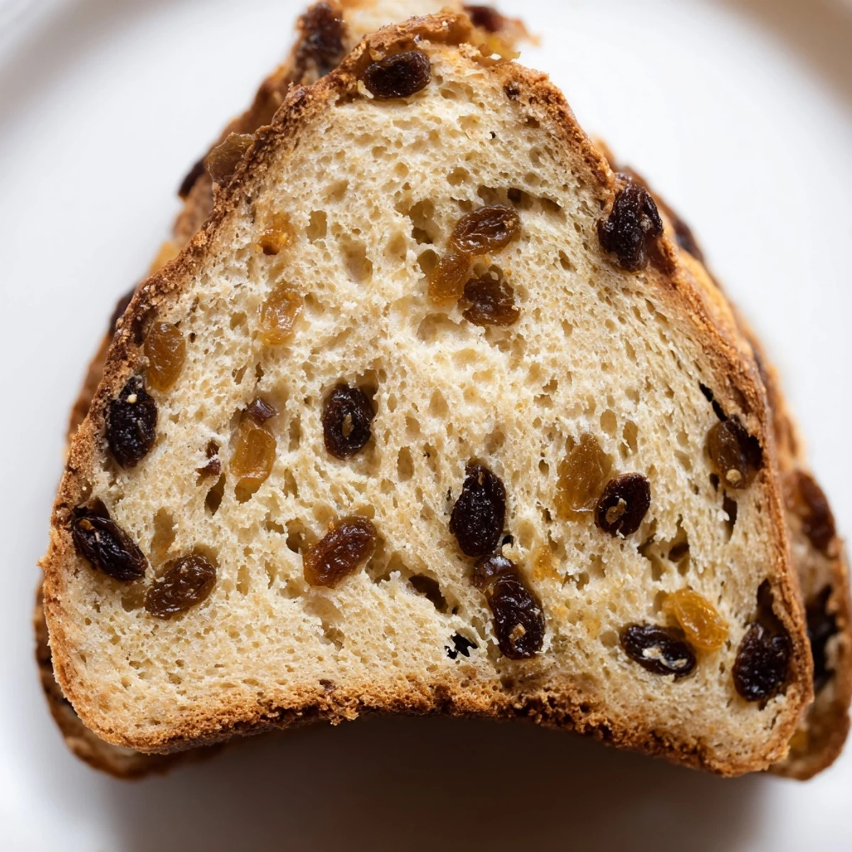A rustic round loaf of Irish Soda Bread with Raisins and Caraway, sliced open to reveal a tender, fluffy crumb.