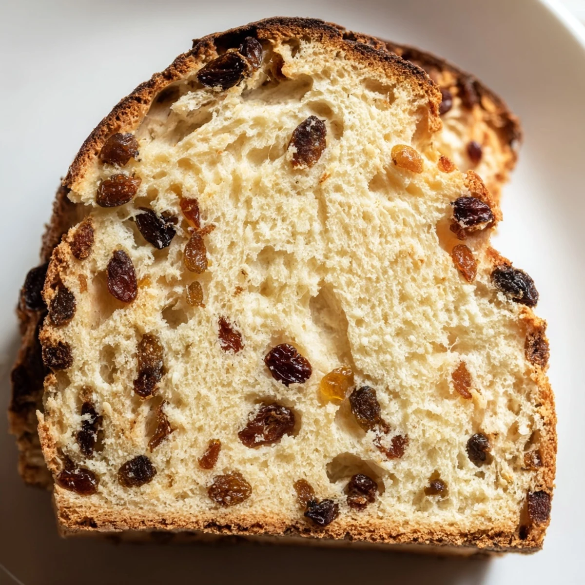 Irish Soda Bread with Raisins and Caraway served with a pat of butter and a cup of tea on a cozy table.