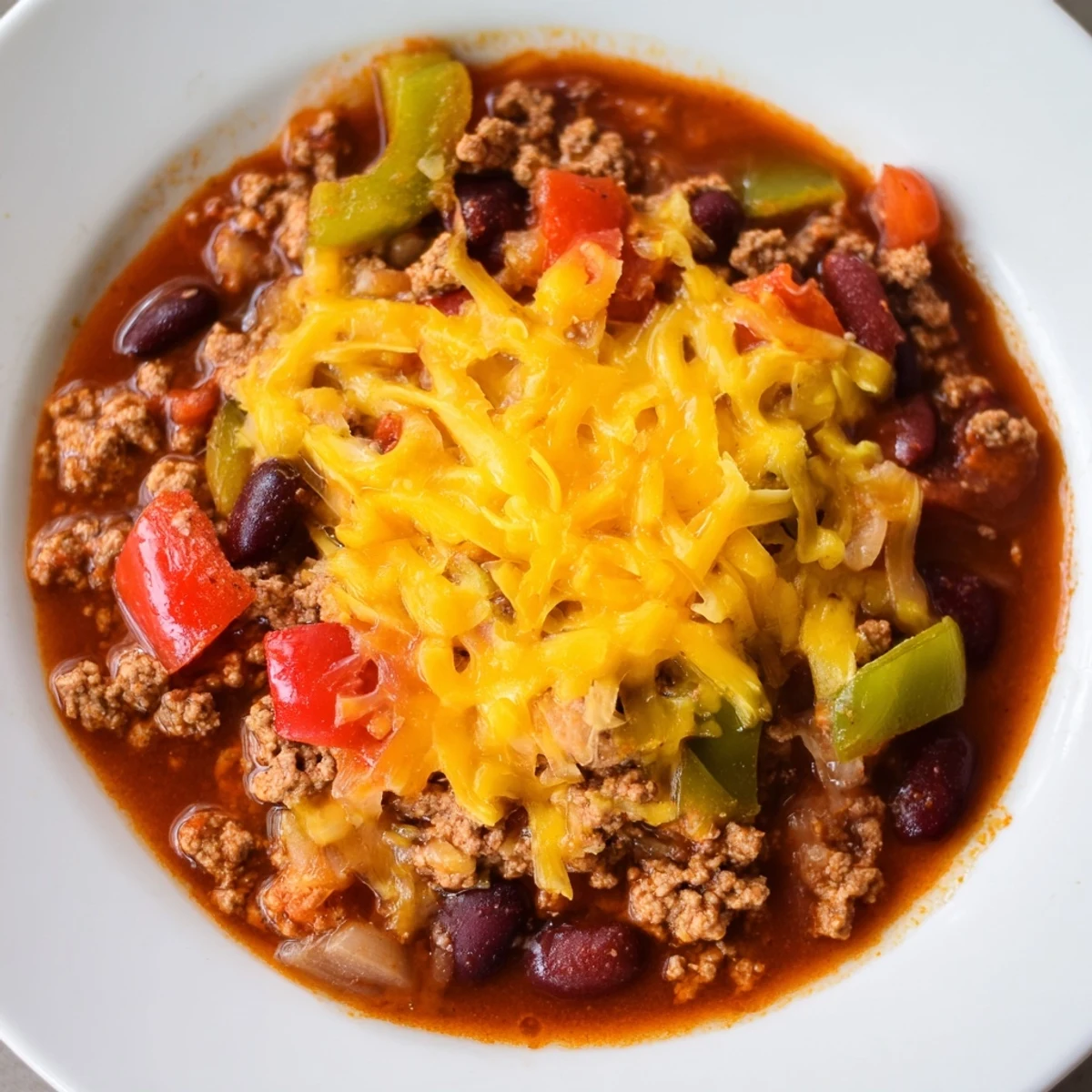 A steaming bowl of Touchdown Turkey Chili, topped with melted cheddar cheese and fresh cilantro, served alongside cornbread chips.