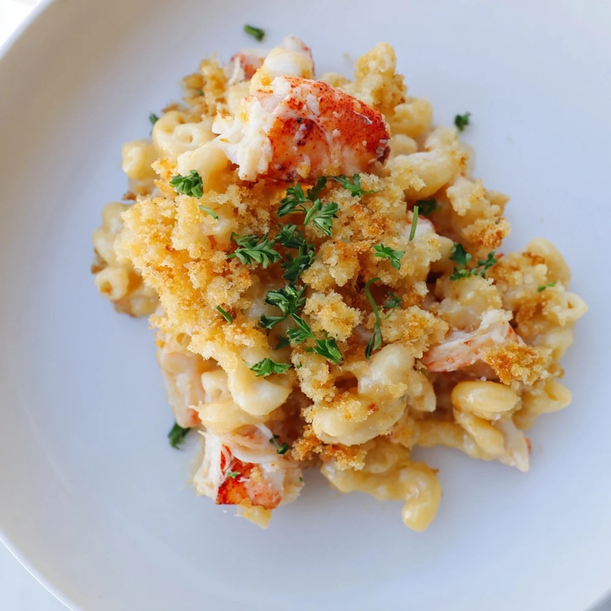 Cheesy Lobster Macaroni and Cheese bubbling from the oven, featuring chopped lobster and macaroni.