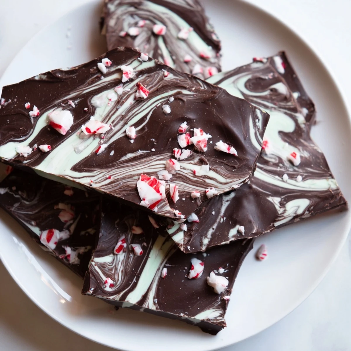 Homemade Mint Chocolate Bark with White Chocolate Swirl showing minty green and white patterns, ideal for a sweet tooth satisfying dessert.