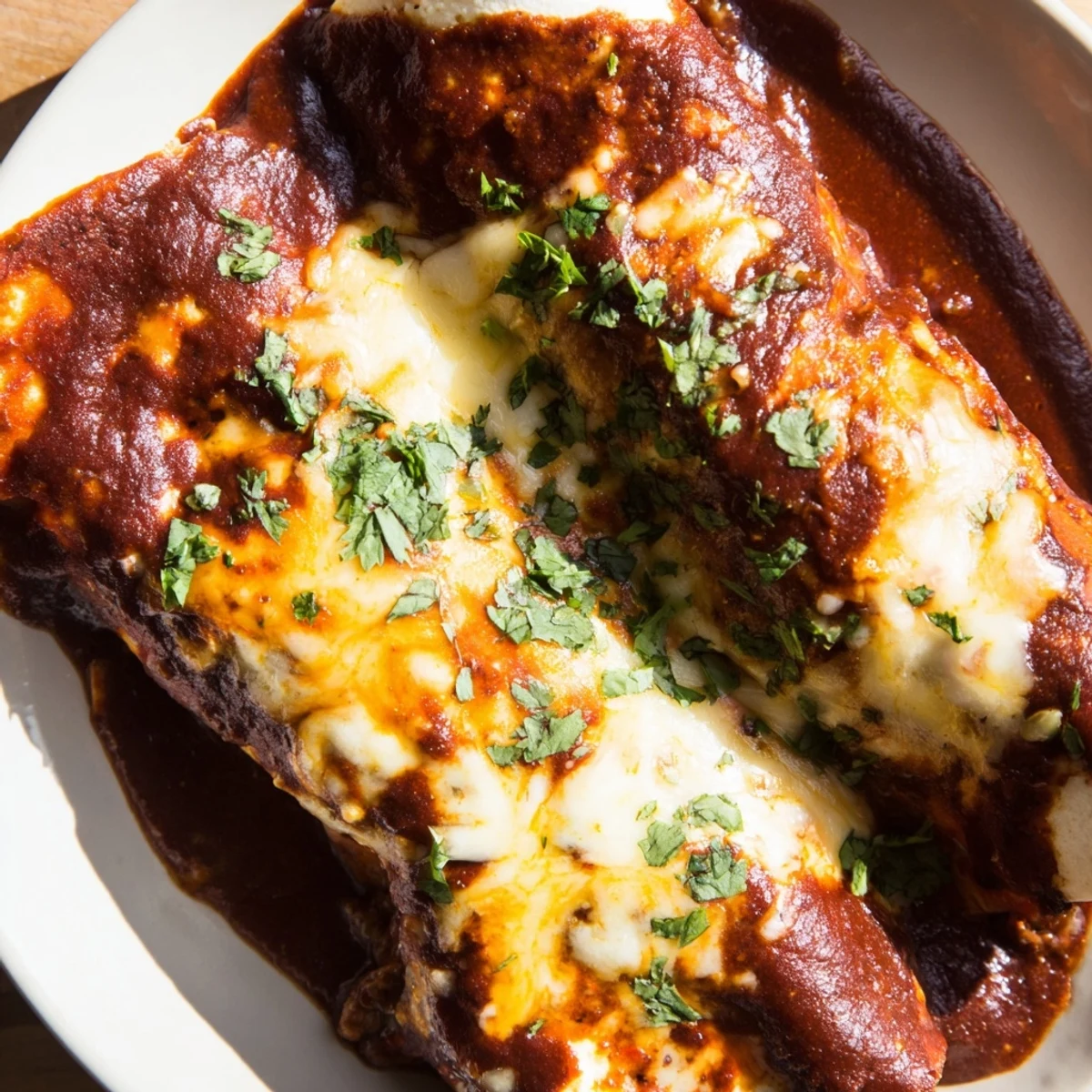 A close-up of juicy ground beef and spices wrapped in soft corn tortillas, topped with vibrant red sauce and fresh cilantro.