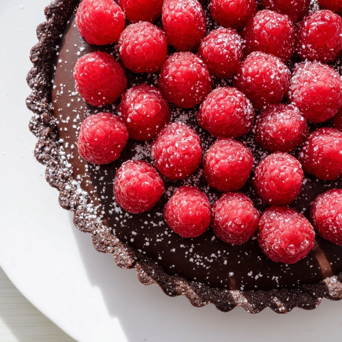 This elegant Chocolate Raspberry Tart features glossy ganache and bright berries on a crisp crust.