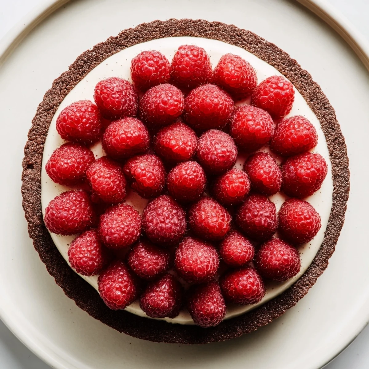 A glossy Chocolate Raspberry Tart with Pastry Cream features a crisp chocolate crust and fresh berry arrangement.  