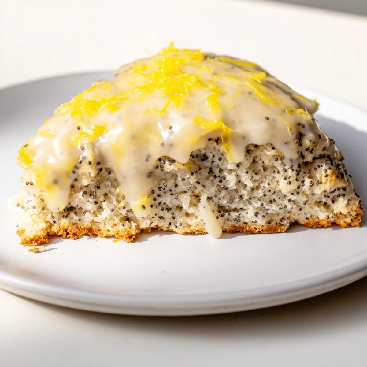 Freshly baked Lemon Poppy Seed Scones with crunchy poppy seeds, alongside a steaming cup of coffee.