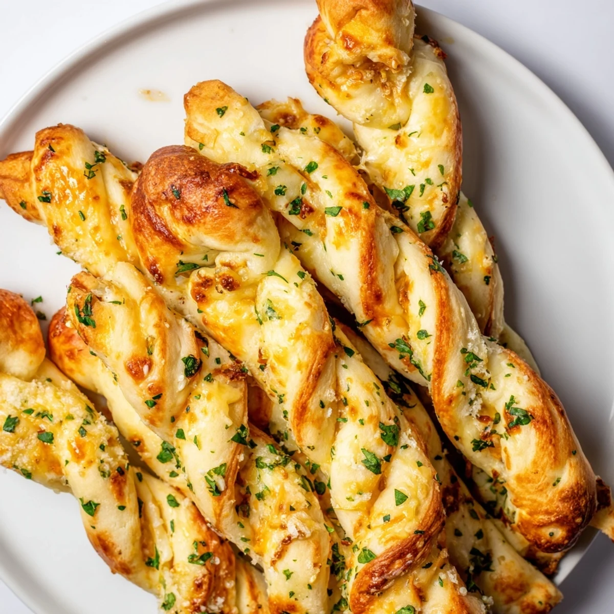 Close-up shot of Crispy Air Fryer Pizza Cheese Bread Twists revealing melted mozzarella and parmesan filling inside the golden twisted dough.