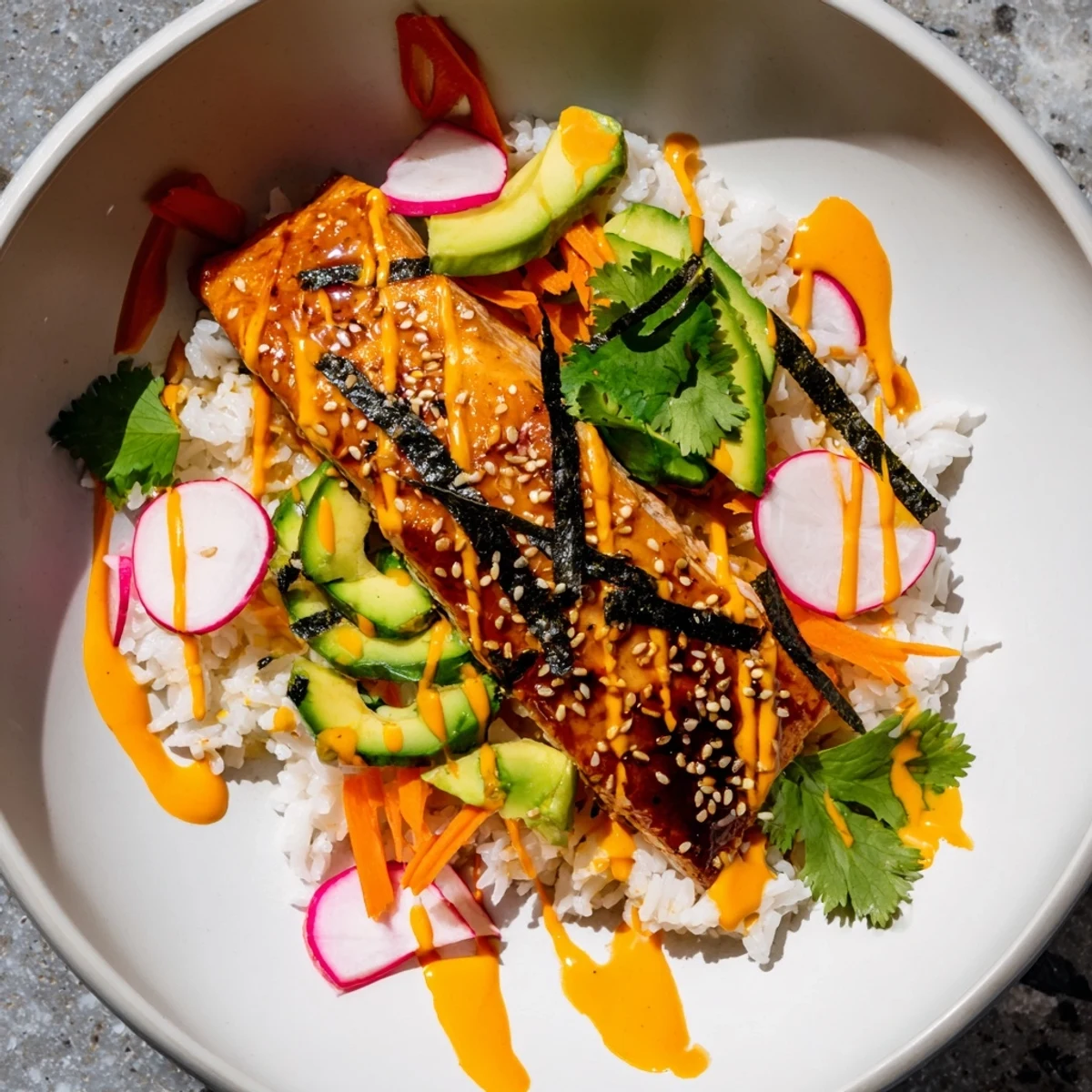 Savor Teriyaki Salmon Rice Taco Bowls with Pickled Veggies, featuring flaky fish and crunchy pickled vegetables.