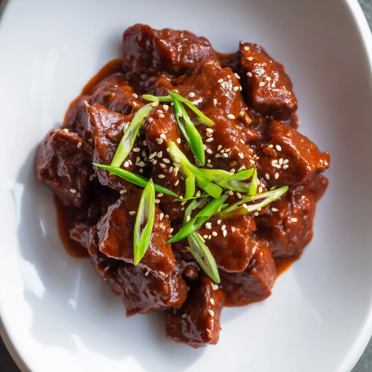 Family-style platter of Crock Pot Korean Beef with lettuce wraps, kimchi, and chopsticks ready for dinner.