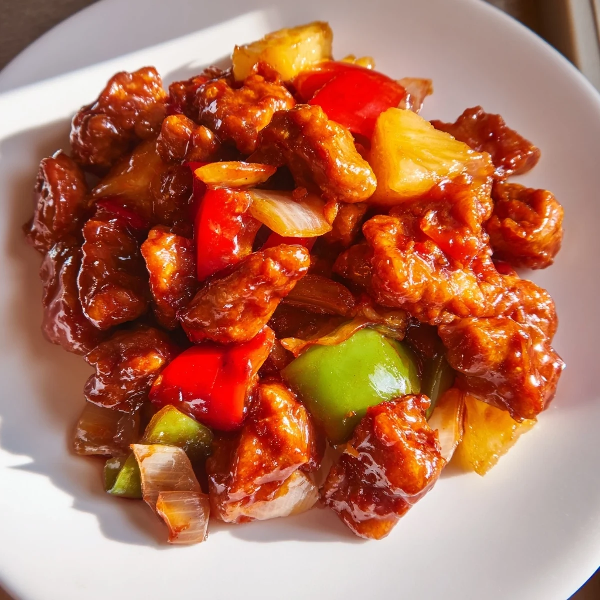 Juicy Sweet Hawaiian Crockpot Chicken with pineapple chunks and vibrant bell peppers in a rich sauce.