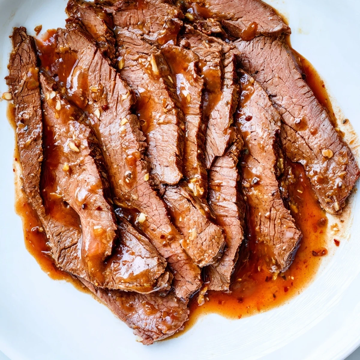 Tender slices of Ultimate Slow Cooker Mongolian Beef in a glossy brown sauce, served over steamed jasmine rice with green onions.