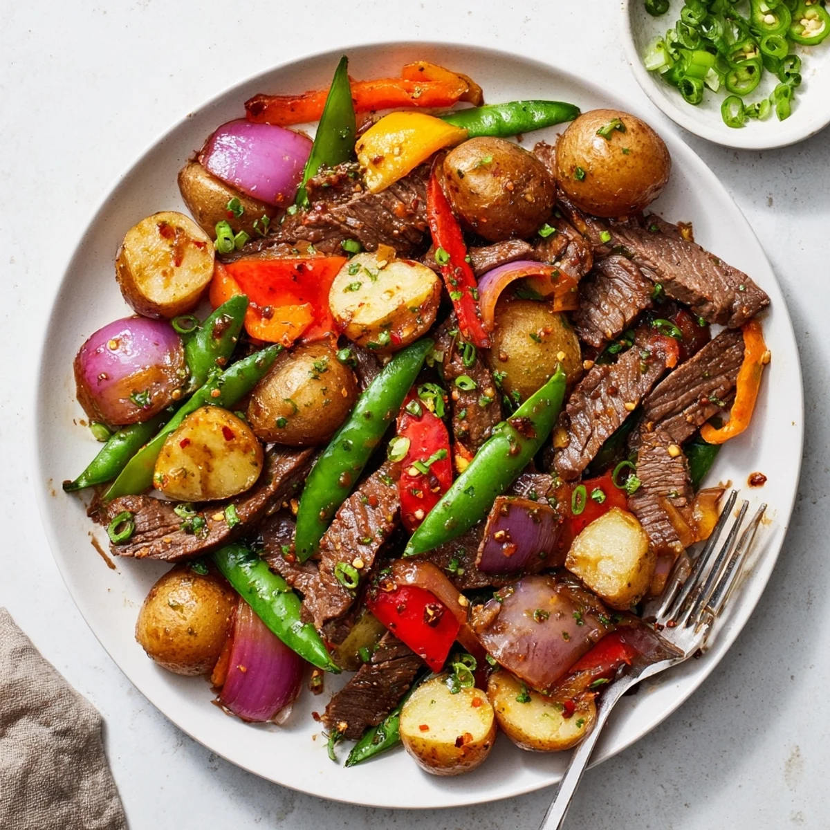 Blackstone Cowboy Stir Fry Dinner served hot with tender beef, potatoes, and bold spices, ready for family-style serving.