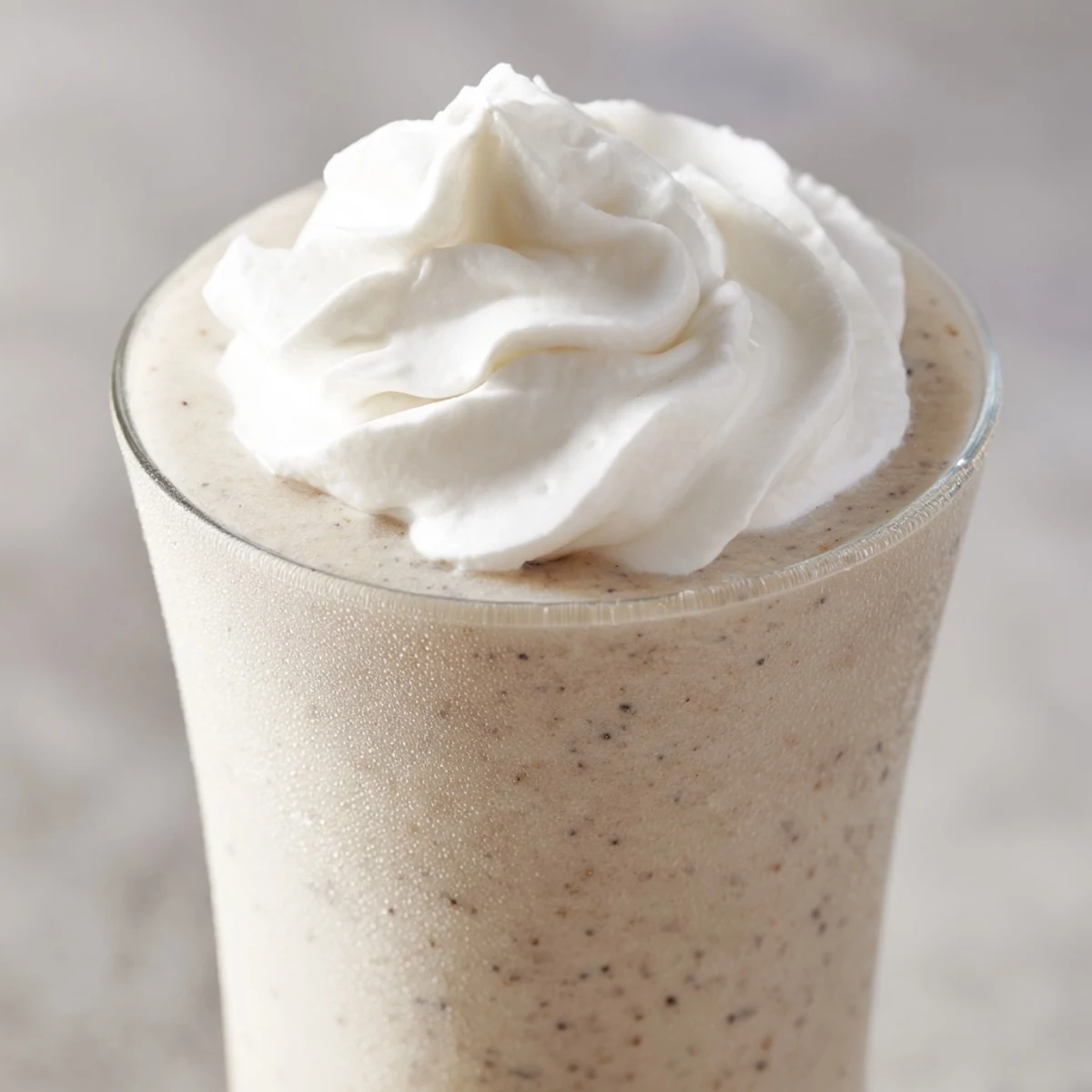 Homemade Starbucks Vanilla Bean Frappuccino blended with ice and vanilla bean ice cream.