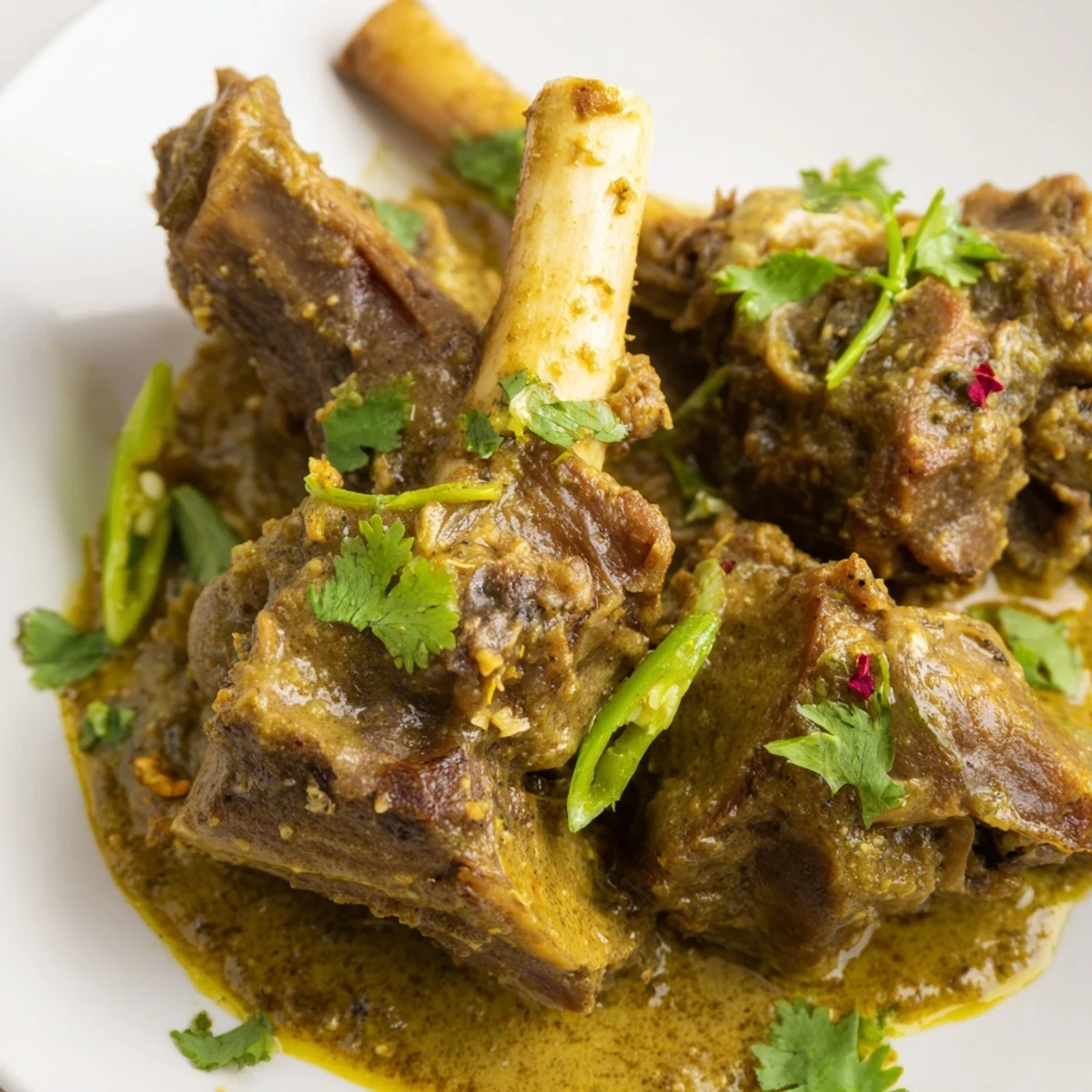 Tender lamb shanks simmered in Sri Lankan Lamb Shank Curry with coconut milk and spices.