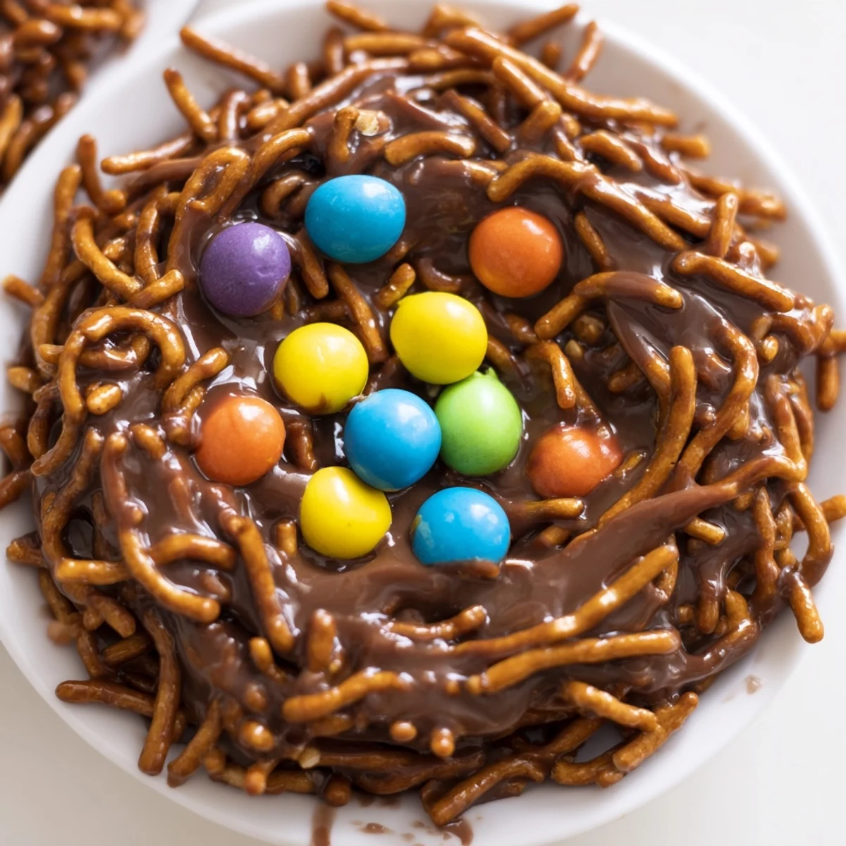 Easter Birds Nest Cookies with Peanut Butter and Chocolate arranged on a pastel plate for a festive spring dessert platter.