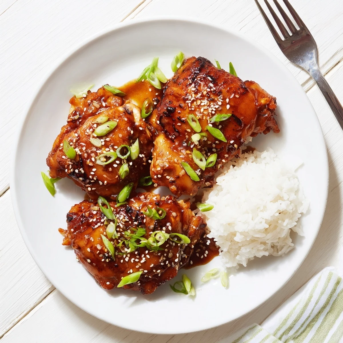 Succulent crock pot chicken brushed with smoky pineapple marinade and topped with fresh green onion slices