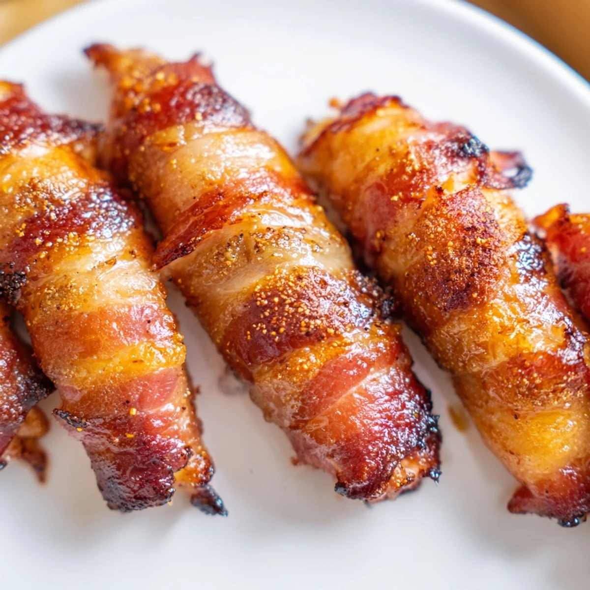 Plate of sweet and savory bacon brown sugar chicken tenders ready for dipping