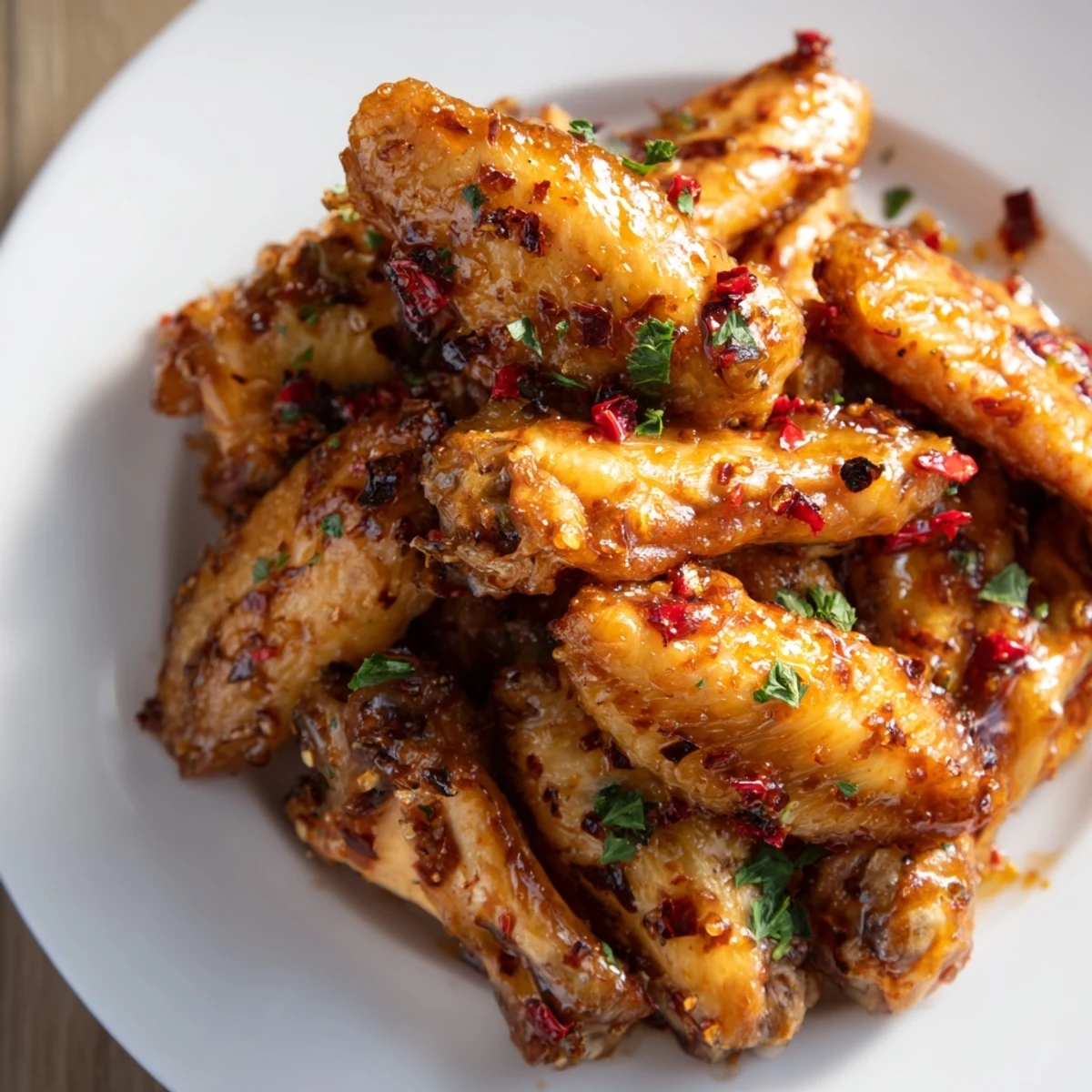 Golden smoked hot honey chicken wings coated in sticky spicy glaze