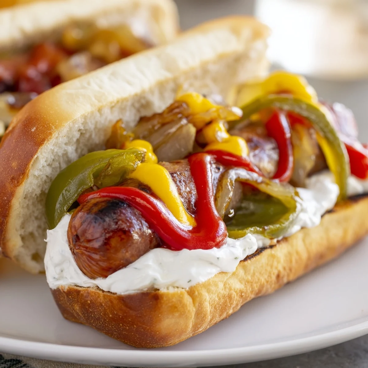 Seattle hot dogs with cream cheese base, savory grilled onions, and classic condiments on warm bakery buns