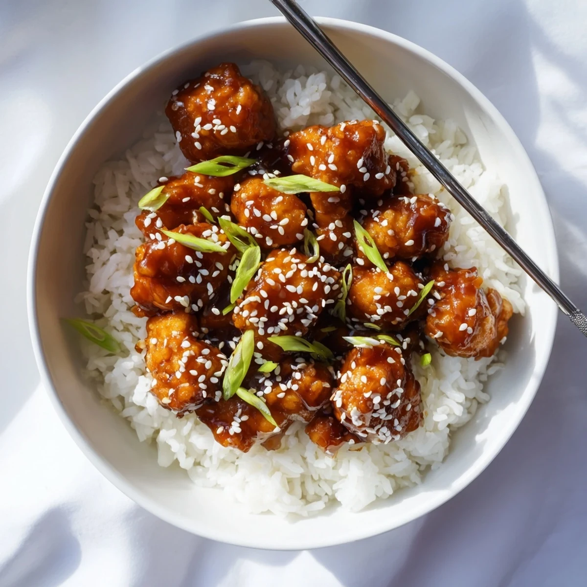 Succulent quick chicken teriyaki in a rich sweet and tangy glaze topped with sesame seeds and green onions