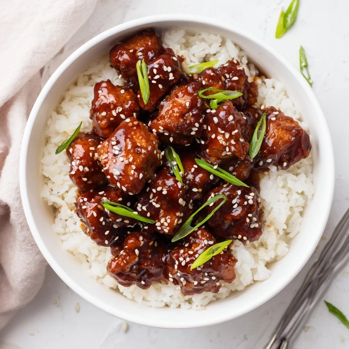 Tender bite-sized quick chicken teriyaki coated in thick glossy sauce served atop steamed rice for a satisfying weeknight dinner