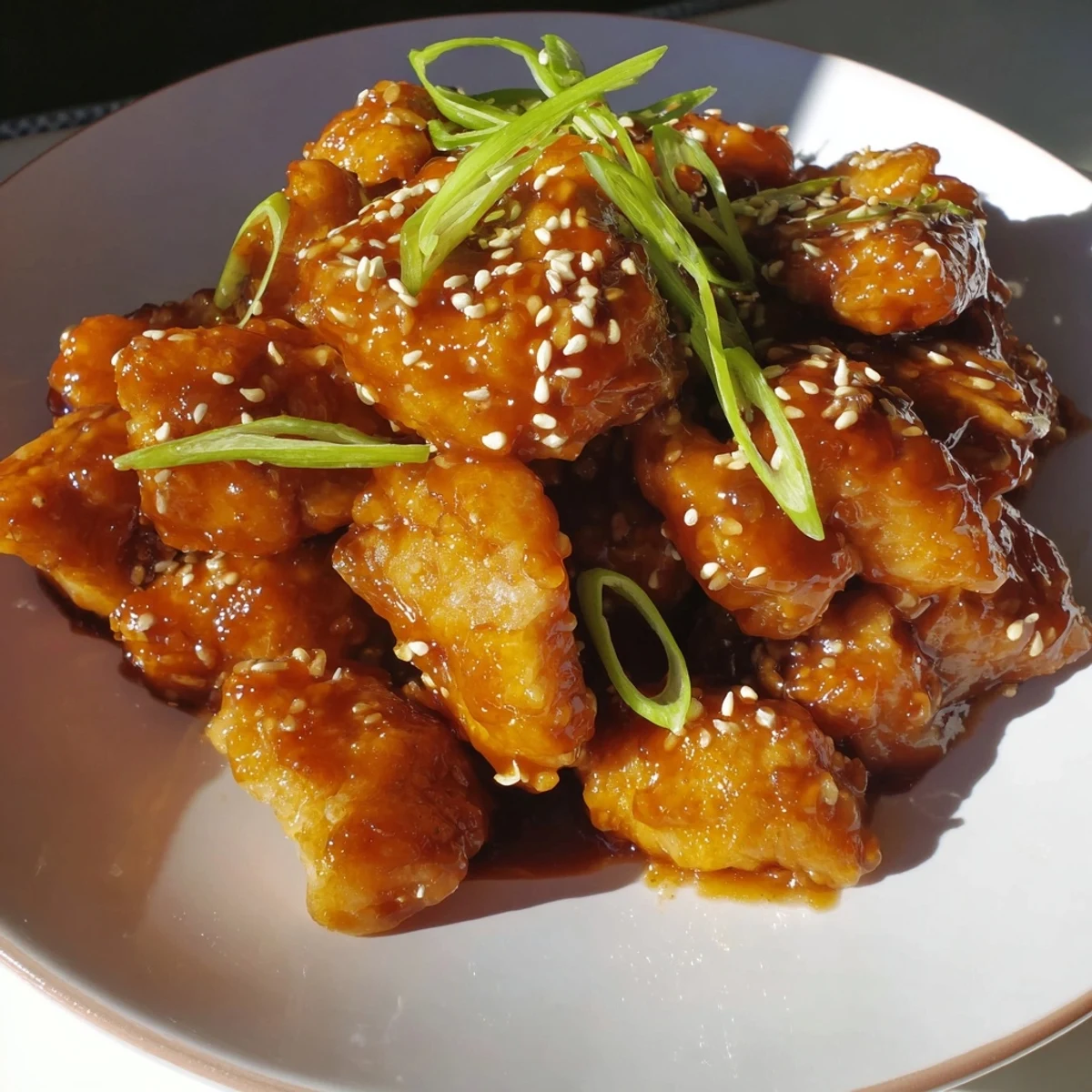 Tender honey chicken skillet bubbling with glossy amber sauce served over fluffy white rice