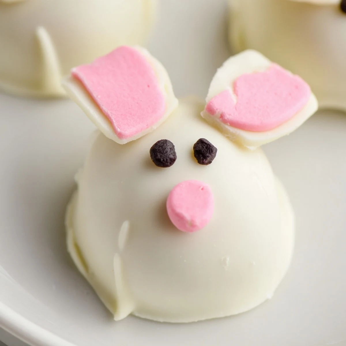 Plate of homemade Bunny Oreo balls featuring creamy filling and white candy coating