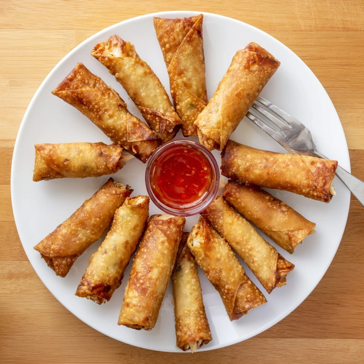 Golden crispy crab Rangoon egg rolls fried to perfection with sweet chili dipping sauce