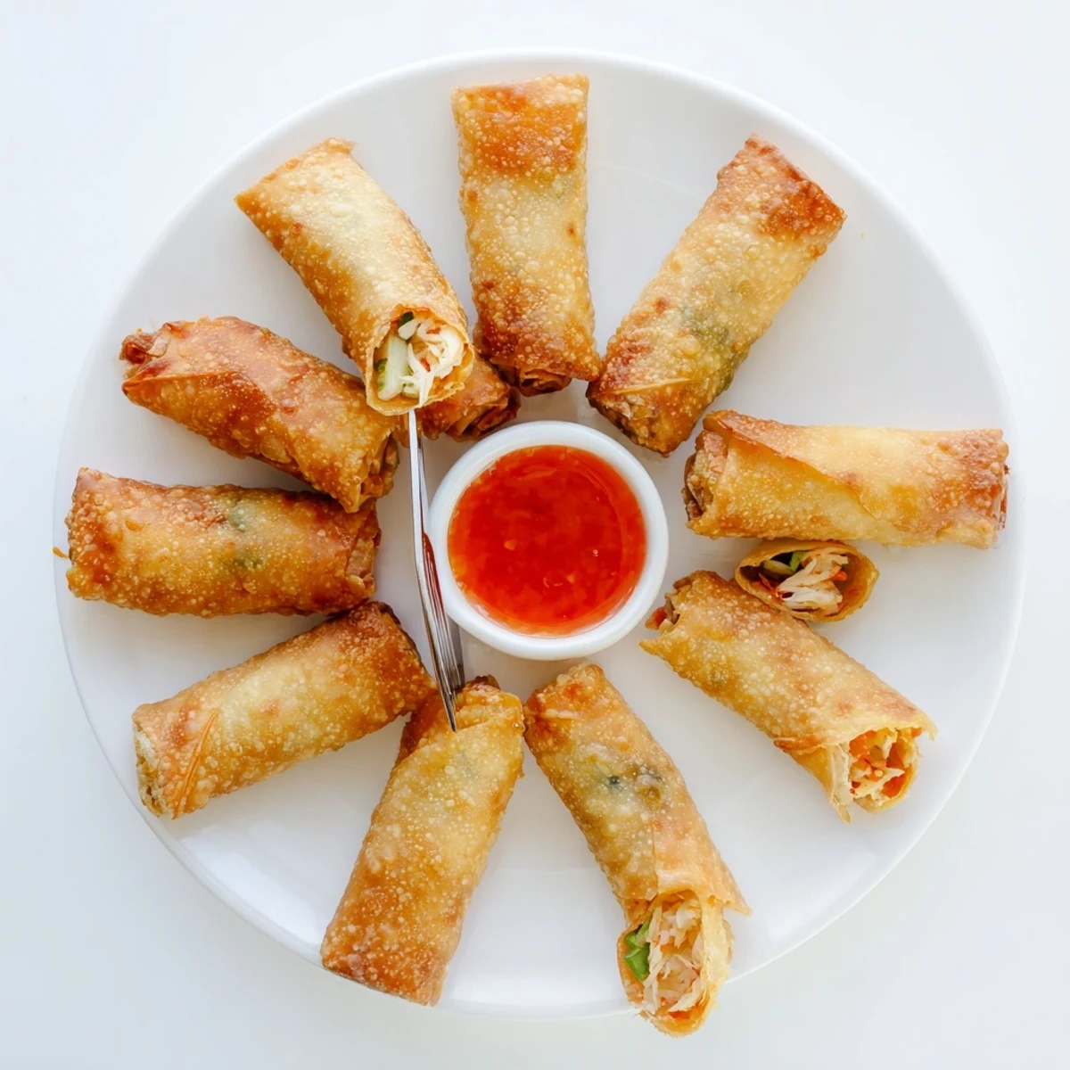 Creamy crab and cream cheese filling wrapped in golden fried egg roll wrappers