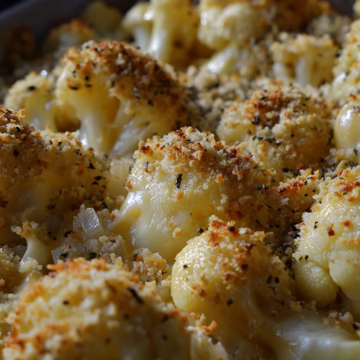 Creamy cauliflower casserole featuring tender florets smothered in rich cheese sauce and baked until bubbly