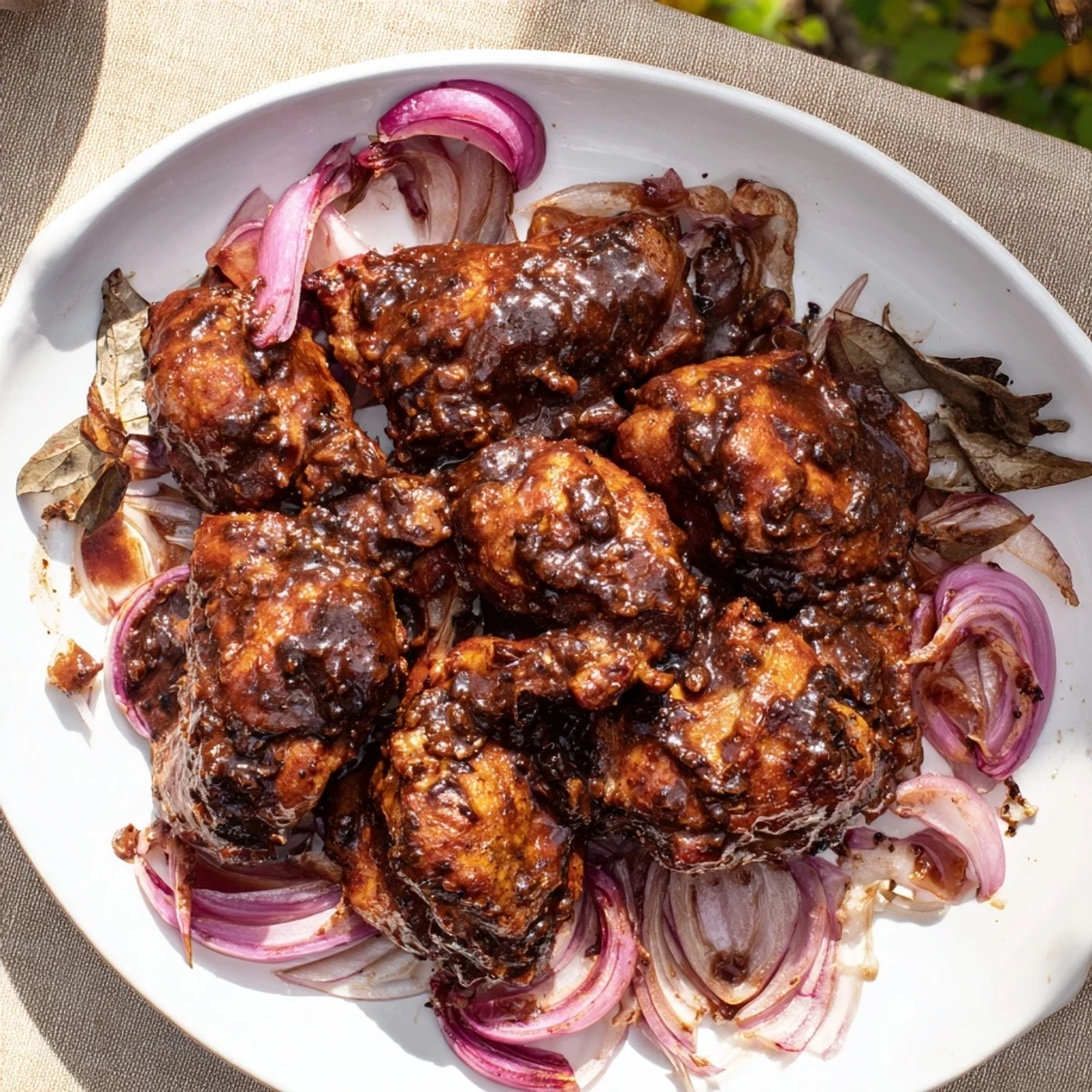 Tender slow cooker balsamic chicken drizzled with dark tangy sauce over a bed of fluffy white rice