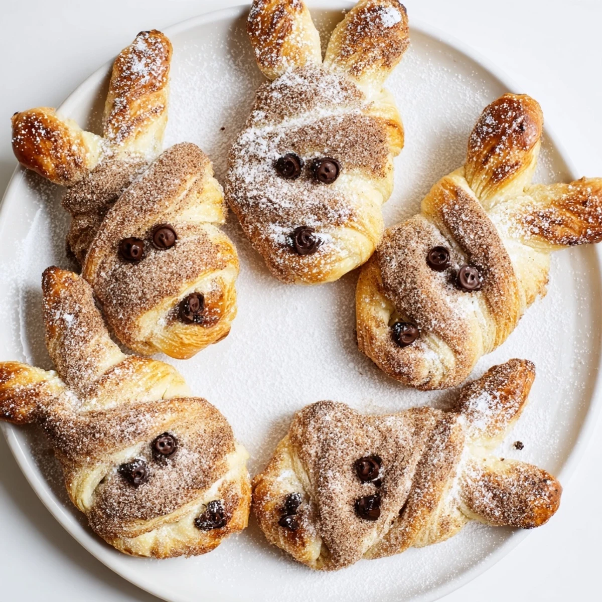Festive Easter dessert featuring twisted bunny treats sprinkled with sweet cinnamon sugar coating