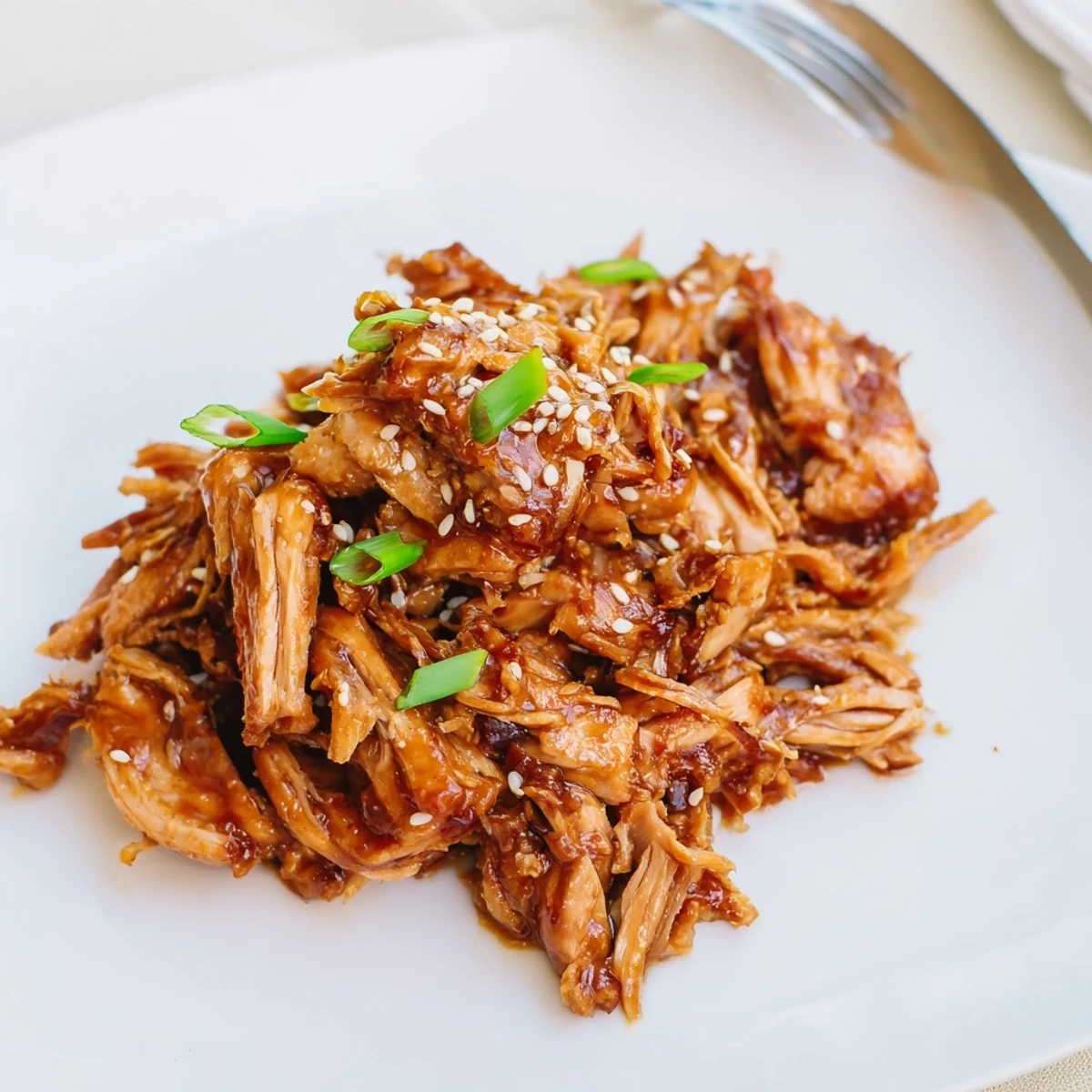 Slow cooker Crockpot Teriyaki Chicken glazed in thick shiny sauce over white rice