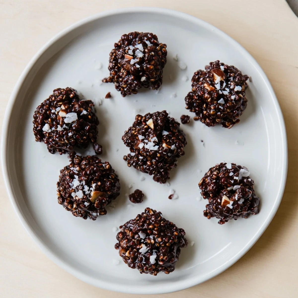 Homemade dark chocolate quinoa crisps cooling on a parchment-lined baking sheet
