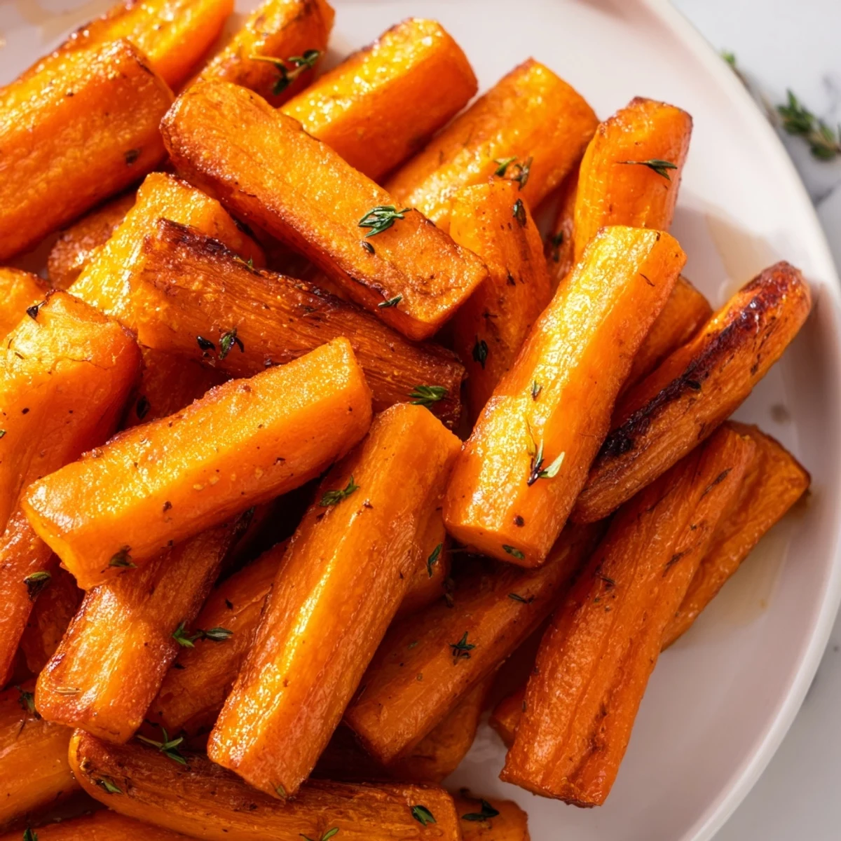 Tender honey roasted carrots arranged on parchment paper with golden brown caramelized surfaces
