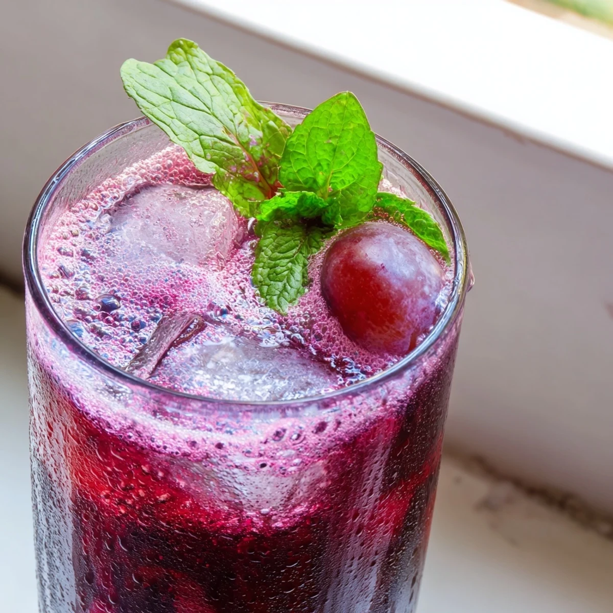 Refreshing grape agua fresca served in a pitcher with floating grape halves