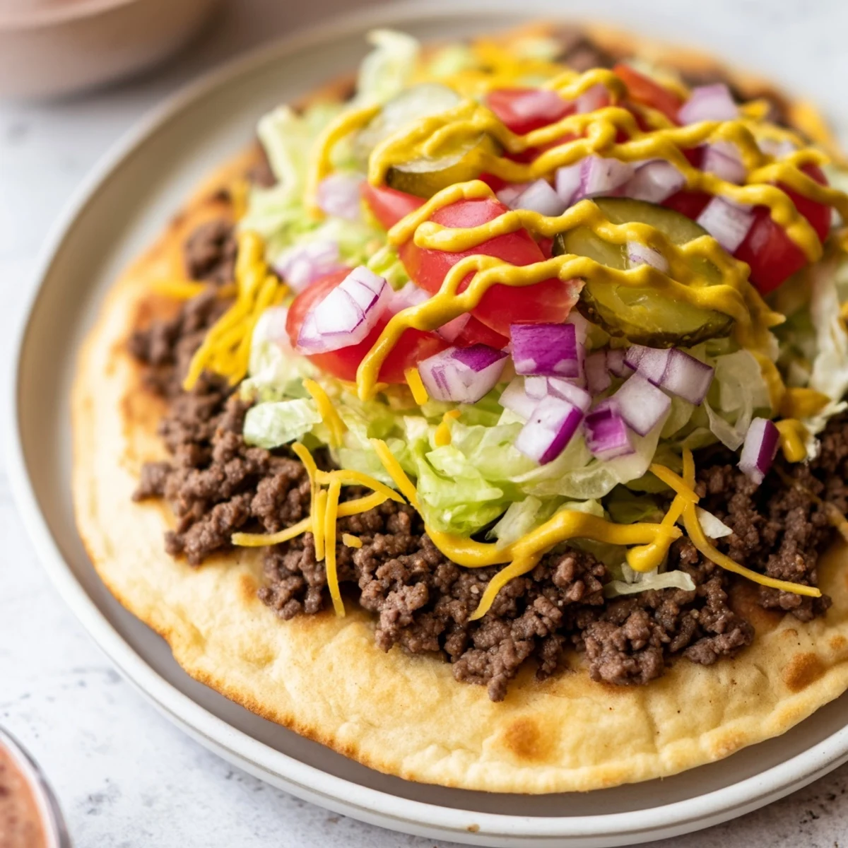 Crispy smash burger tacos recipe topped with melted cheddar, fresh lettuce, and tangy burger sauce