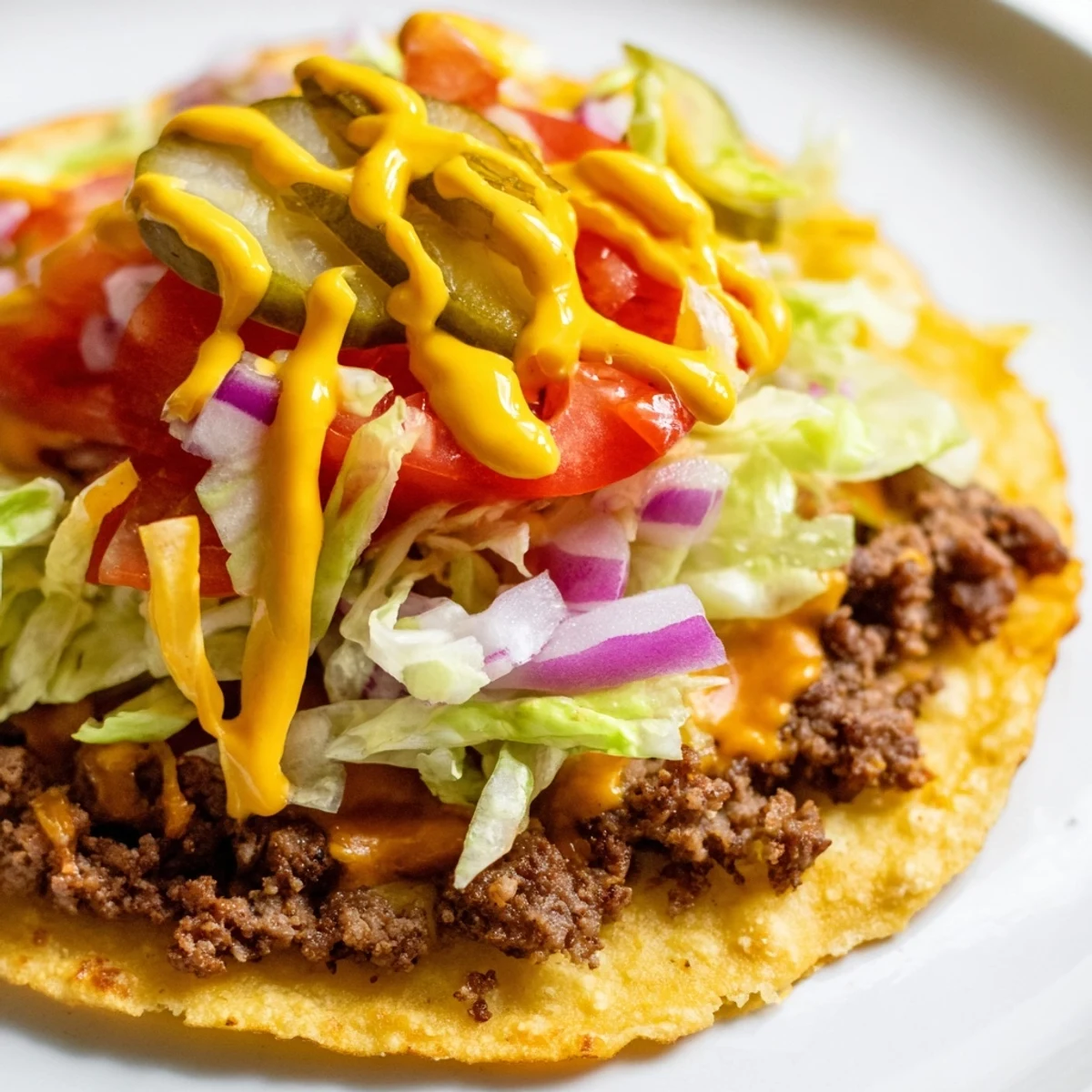 Golden flour tortillas filled with juicy smashed beef and pickles in this smash burger tacos recipe