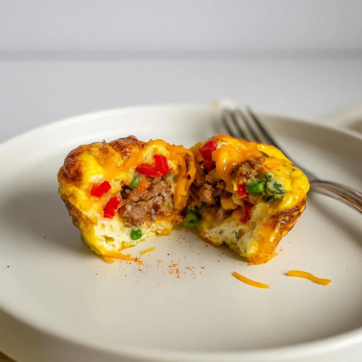 Warm Turkey Sausage Egg Muffins filled with peppers, spinach, and melted cheddar