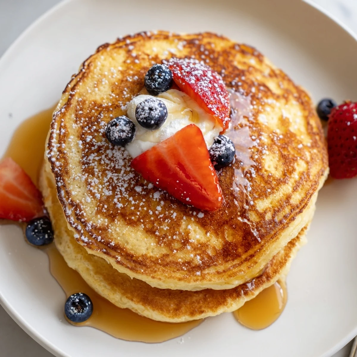Fluffy Cottage Cheese Pancakes cooking on griddle, buttery aroma, ready to serve