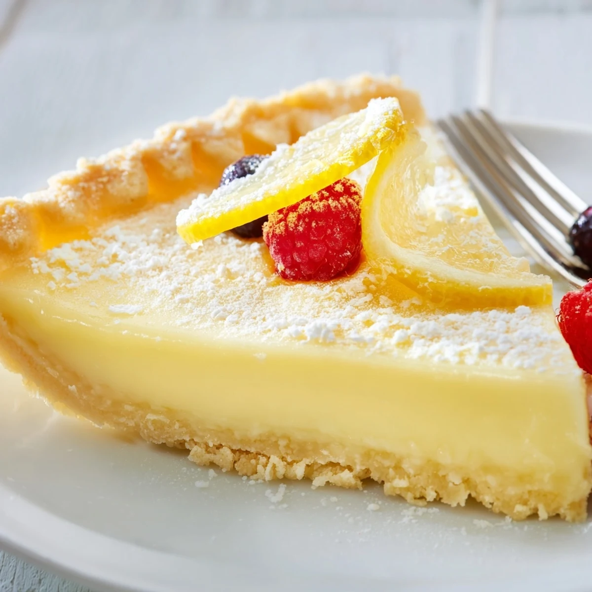 Warm from oven, Creamy Lemon Tart Recipe set, slightly jiggly center