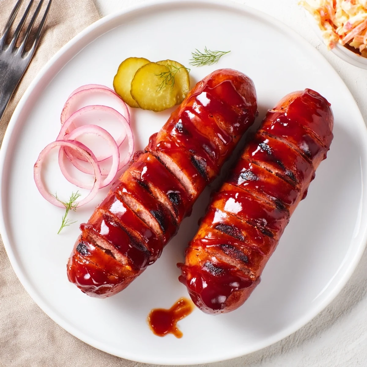 Smoky BBQ Sausage Recipe basted during grilling, juicy interior and charred edges