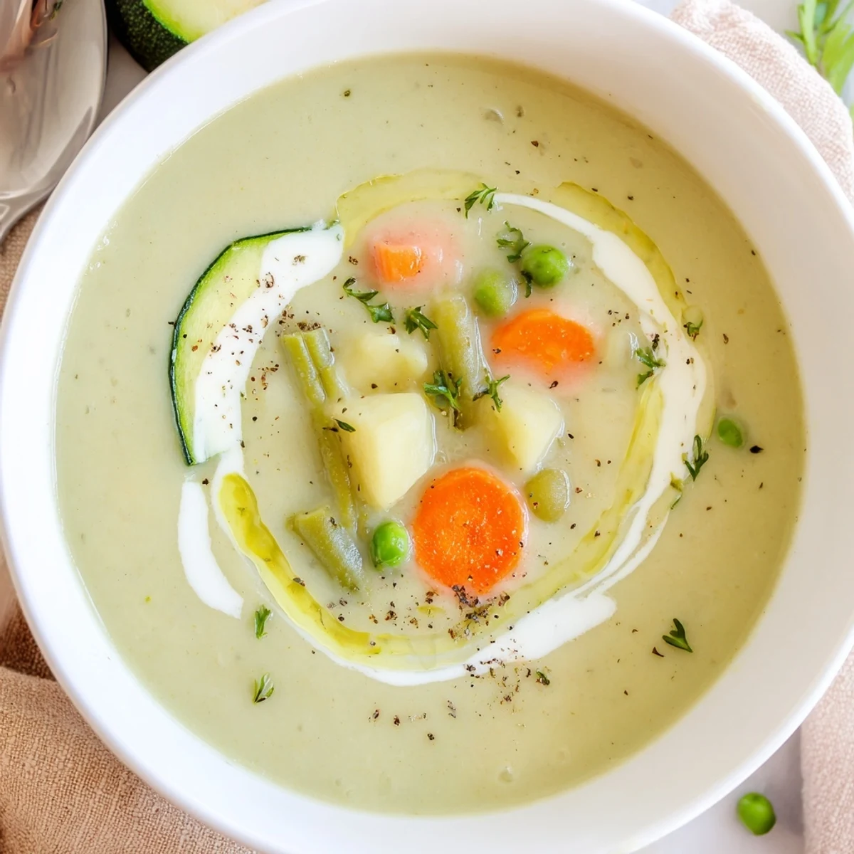 Steam rising from a bowl of Creamy Vegetable Soup Recipe, silky and warm.